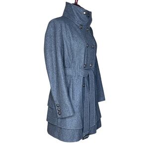 NEW YORK & COMPANY Women’s Grey Military Funnel Neck Double Breasted Pea Coat L